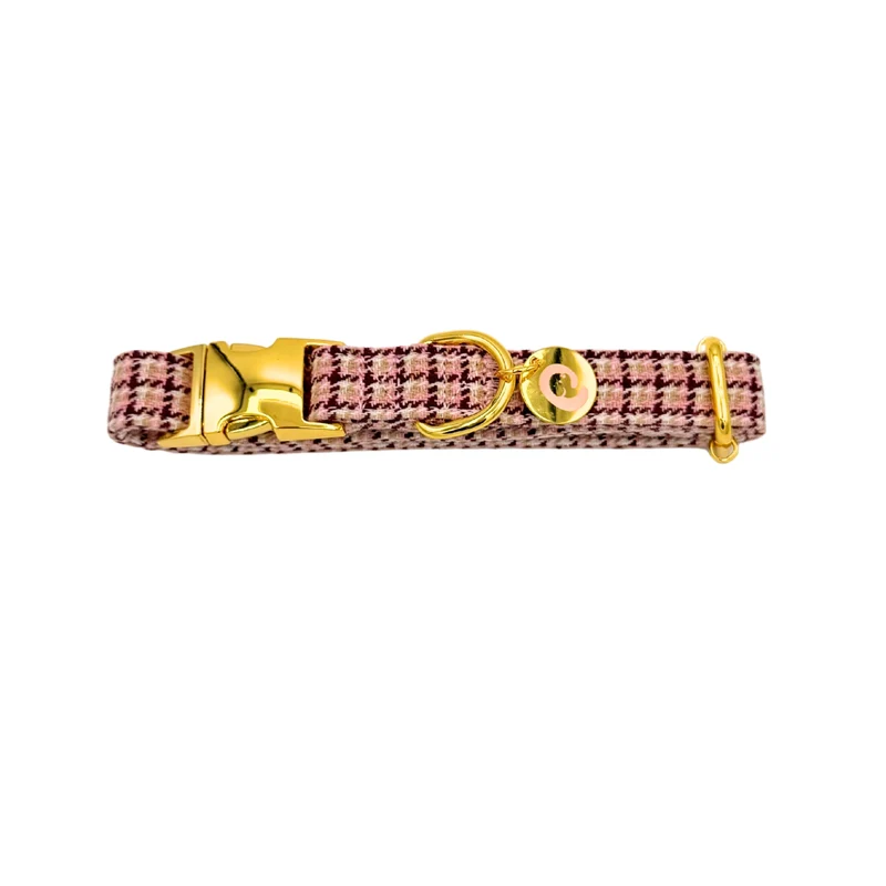 COLLIER POUR CHIEN - Pied-de-poule rose