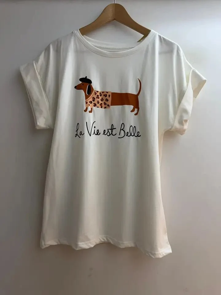 T-shirt imprimé chien teckel La Vie est Belle femme
