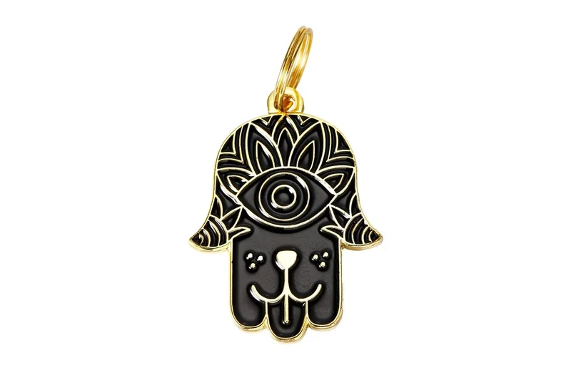 Médaille gravée pour chien personnalisable Hamsa Protection